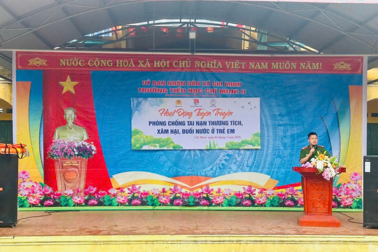 Công an xã Chí Minh phối hợp tổ chức tuyên truyền phòng, chống đuối nước tại Trường Tiểu học Chí Minh II